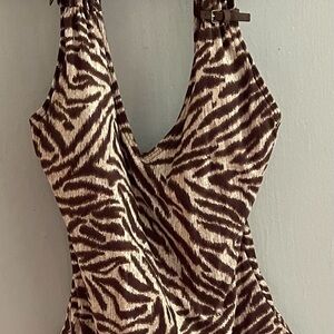 MICHAEL Michael Kors Zebra Print One Piece Swimsuit - Brown and Cream